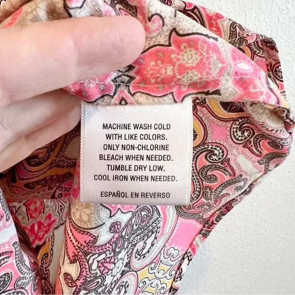 Charter Club Women’s L Button Up Paisley Scroll Print Long Sleeve Career Blouse - Picture 6 of 9